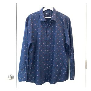 Bar III Long Sleeve Fox Button Down in Navy